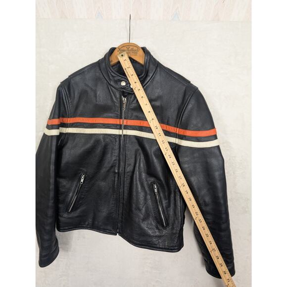 Vintage Women's Genuine Leather Motorcycle Jacket Black Orange Stripe Size XL - Picture 6 of 16